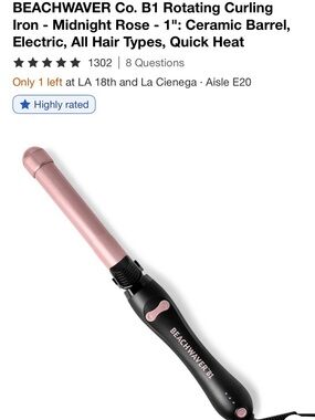 The Beachwaver Co. B1 Rotating Curling Iron - Midnight Rose (Pink & Black)
